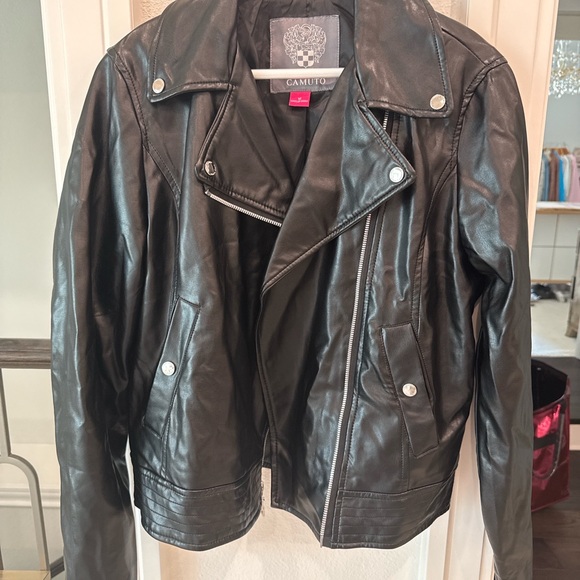 Vince Camuto Black Faux Leather Moto Jacket Size Medium - Picture 2 of 5